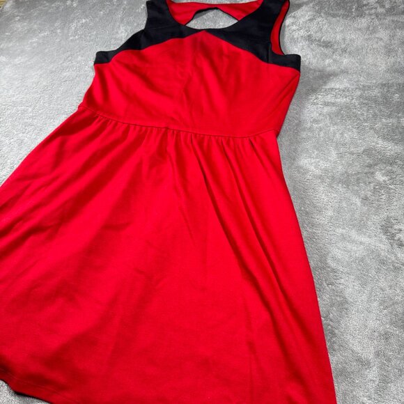 Jessica Simpson Red Black Fit & Flare Sleeveless Dress Keyhole Back M - Picture 2 of 11